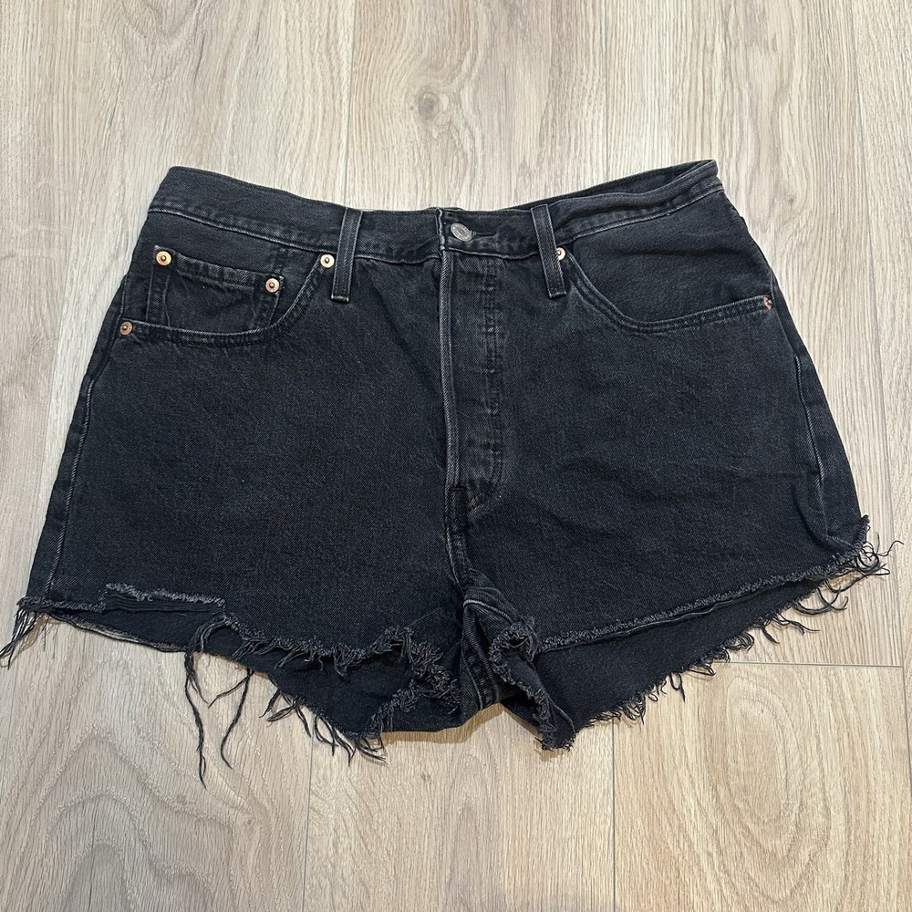 Levi's 501 Shorts Denim Button Fly Women's Size 32 Western Boho Black 2.5"